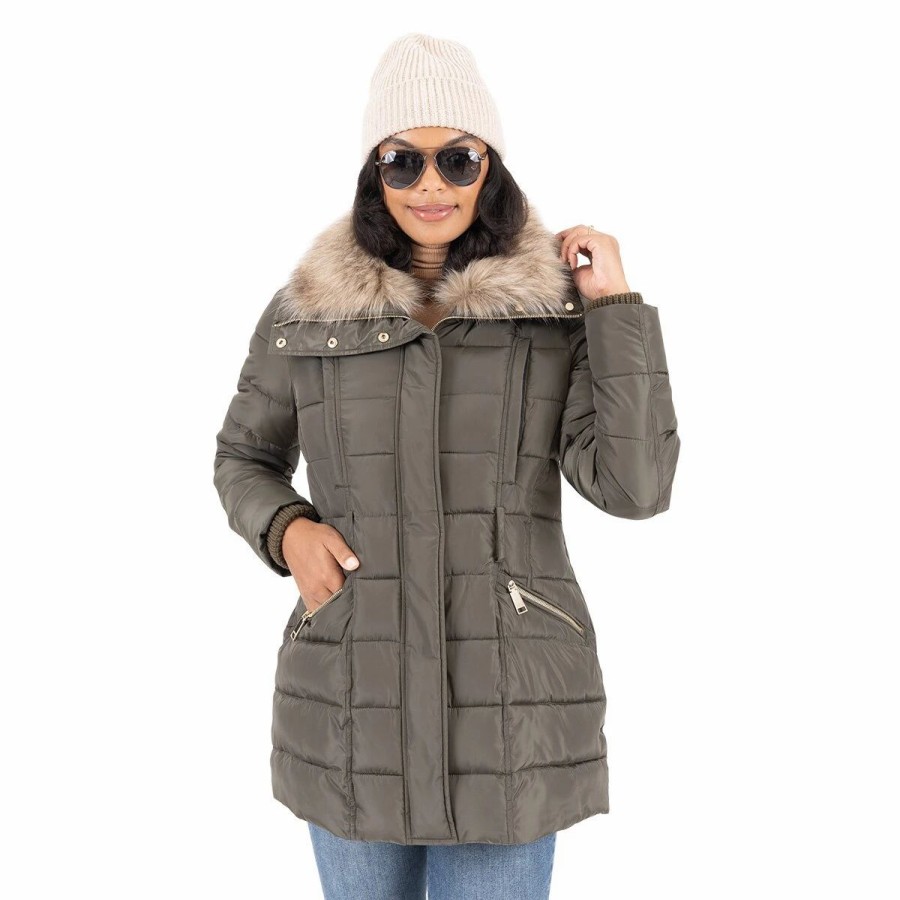 * Coats | Coats Womens Nine West Short Puffer Jacket With Faux Fur Club Collar