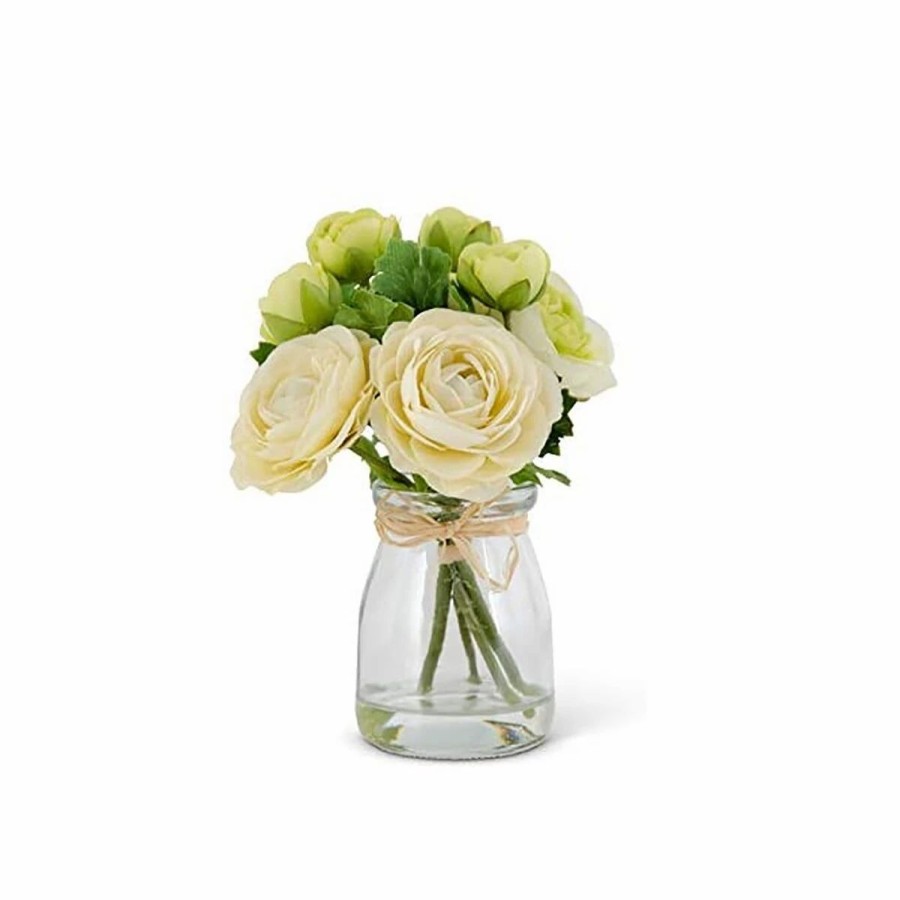 * Artificial Plants | Artificial Plants K&K Interiors 6.75In. White Ranunculus Bouquet Glass Jar