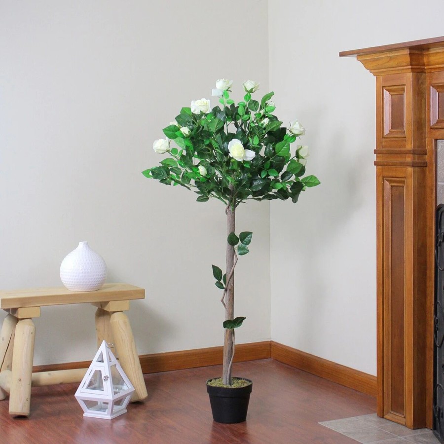 * Artificial Plants | Artificial Plants Northlight Seasonal 49.5 Artificial White Rose Potted Tree