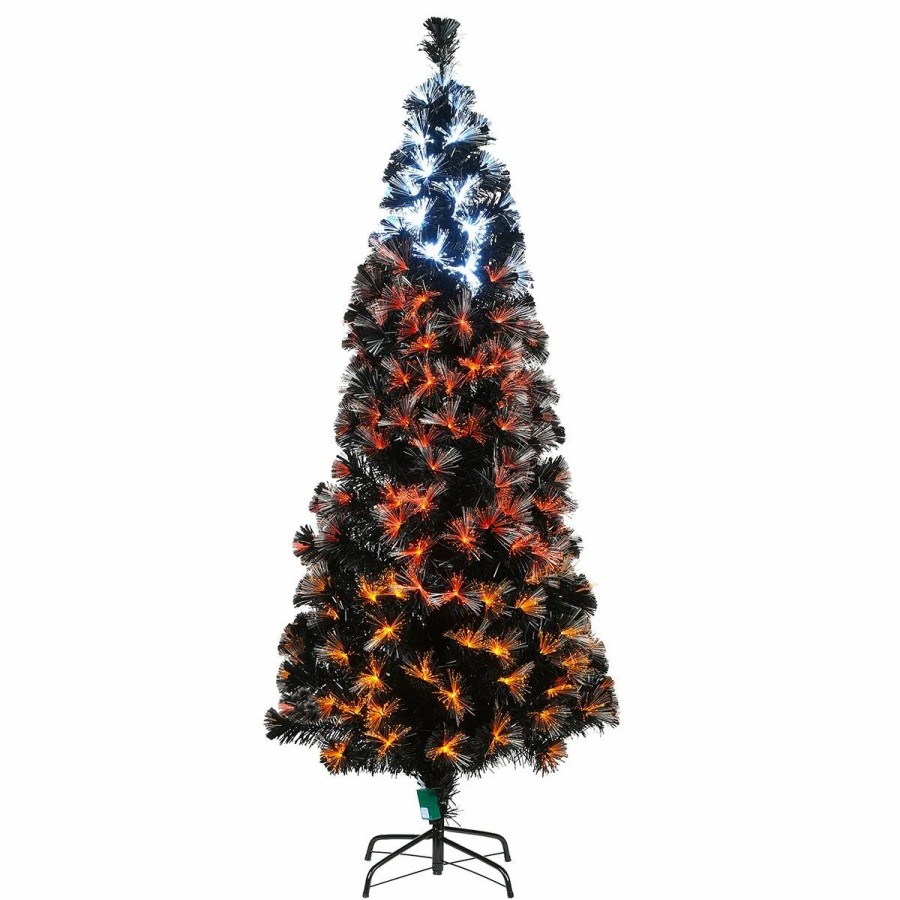 * Artificial Plants | Artificial Plants National Tree 6Ft. Black Fiber Optic Tree With Candy Corn Color