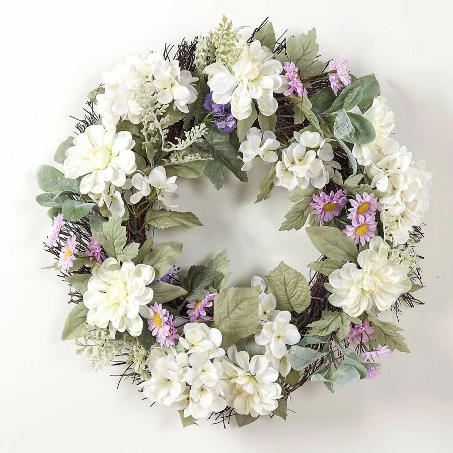 * Artificial Plants | Artificial Plants Dahlia And Hydrangea And Daisy Wreath