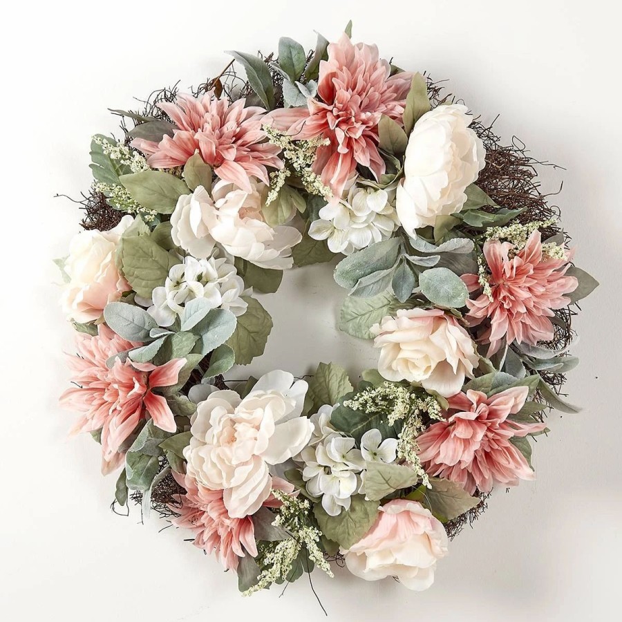 * Artificial Plants | Artificial Plants Dahlia And Rose And Hydrangea Spiral Vine Wreath