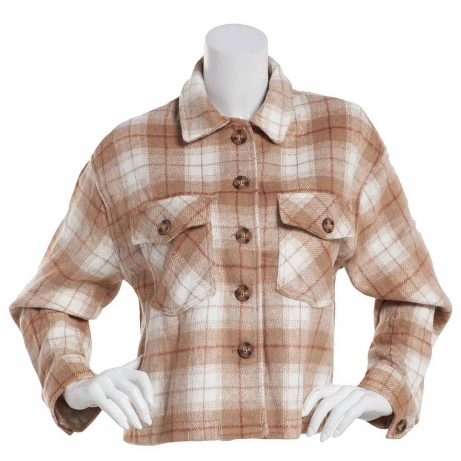 * Coats | Coats Juniors Love Tree Faux Wool Brushed Plaid Crop Shacket