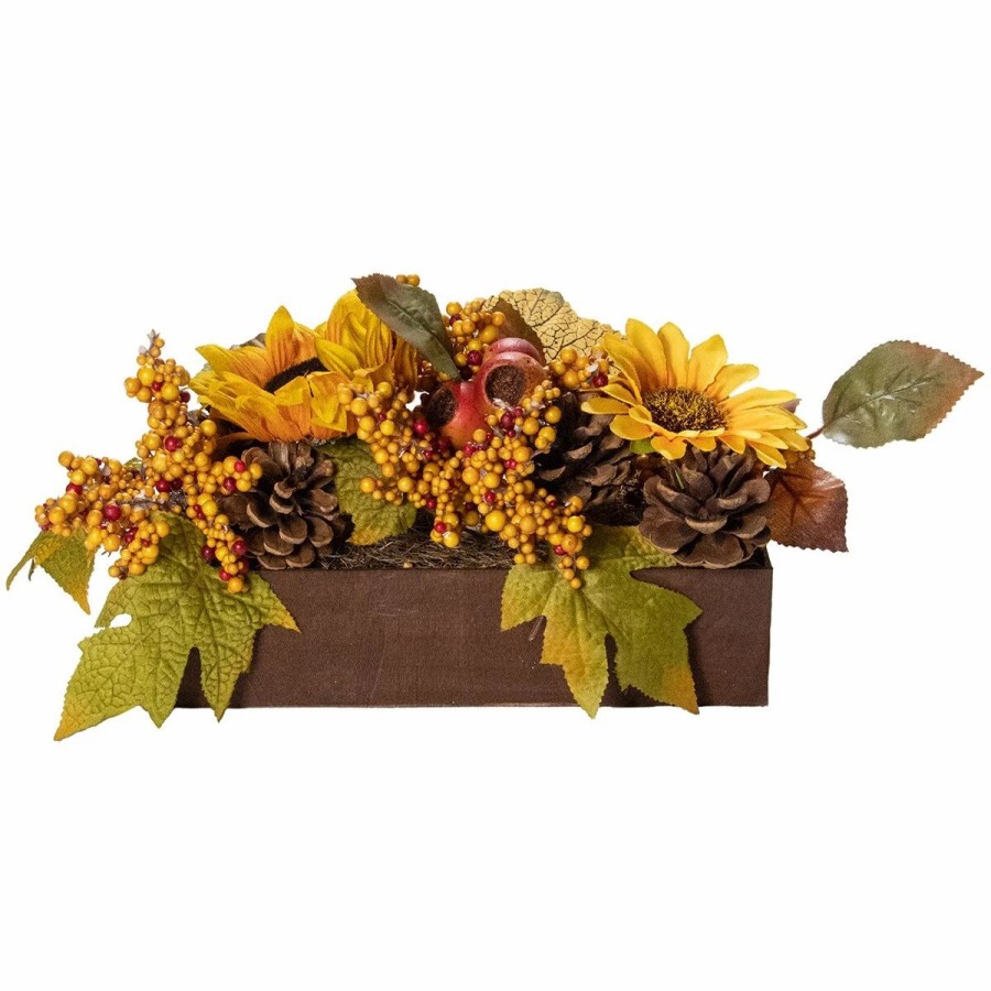 * Artificial Plants | Artificial Plants Northlight Seasonal 10In. Sunflower And Leaves Floral Arrangement