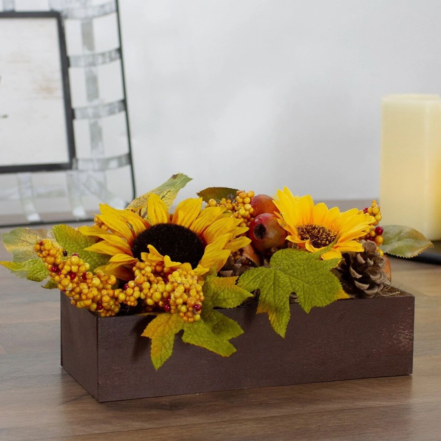 * Artificial Plants | Artificial Plants Northlight Seasonal 10In. Sunflower And Leaves Floral Arrangement