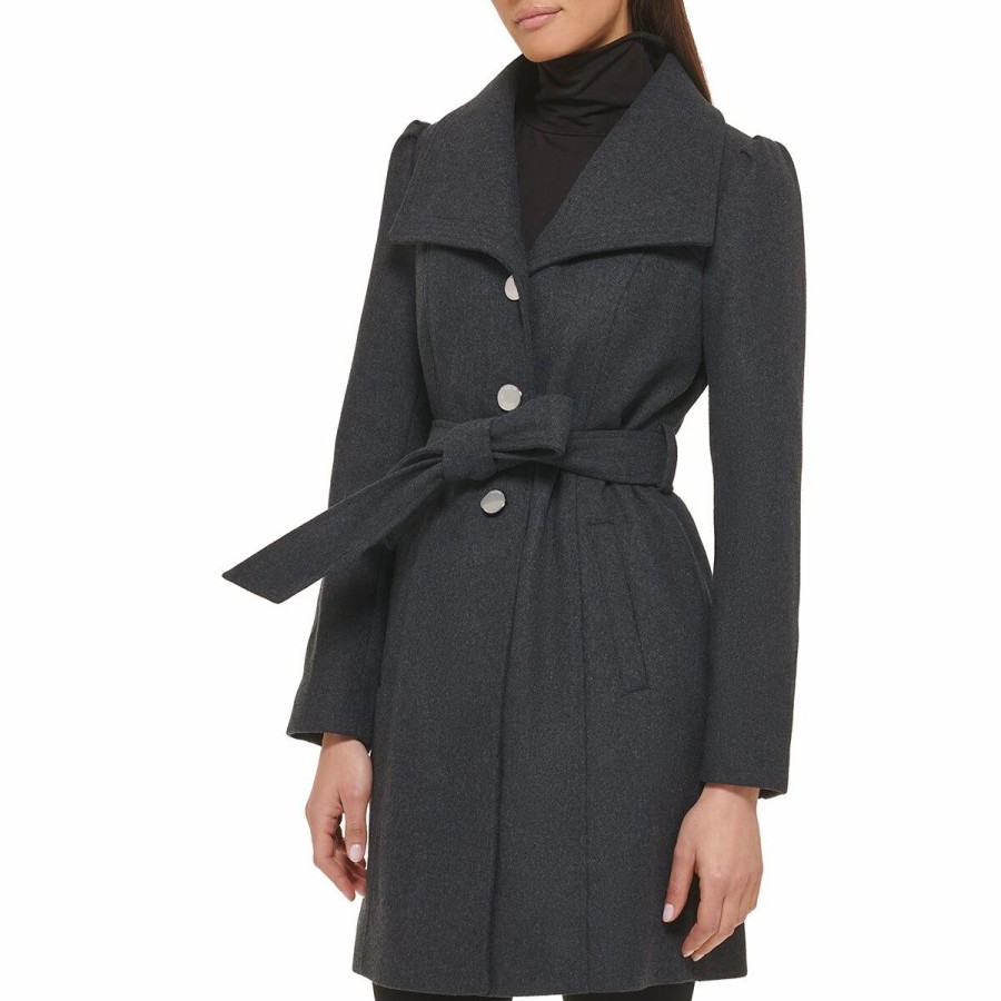 * Coats | Coats Womens Guess Belted Single Breasted Wool Coat Charcoal