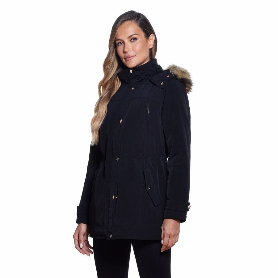 * Coats | Coats Womens Gallery Silk Stadium Anorak With Faux Fur Trimmed Hood