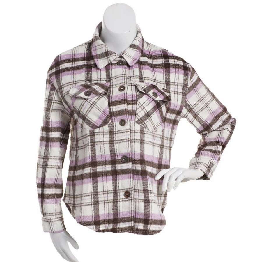 * Coats | Coats Juniors Love Tree Faux Wool Brushed Plaid Shacket Lavender