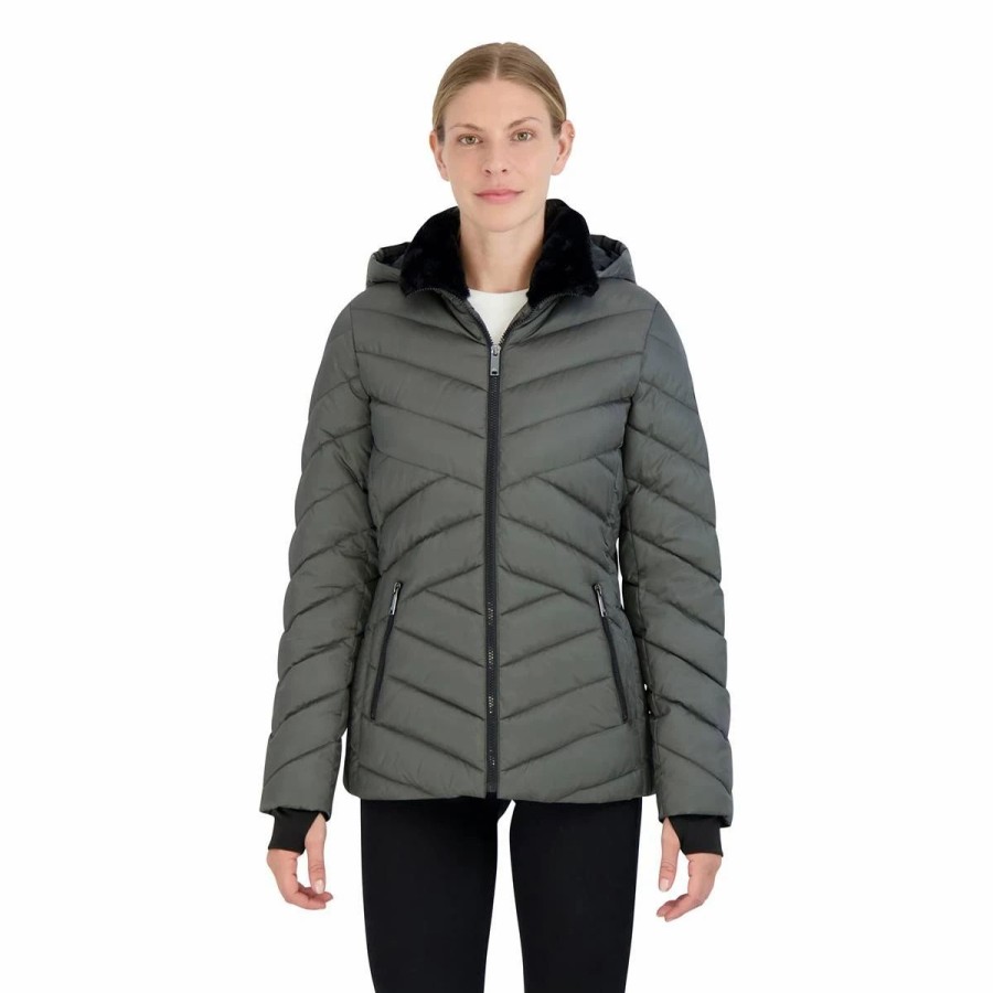 * Coats | Coats Womens Hfx 26In. Petal Puffer Jacket With Faux Fur Trimmed Hood