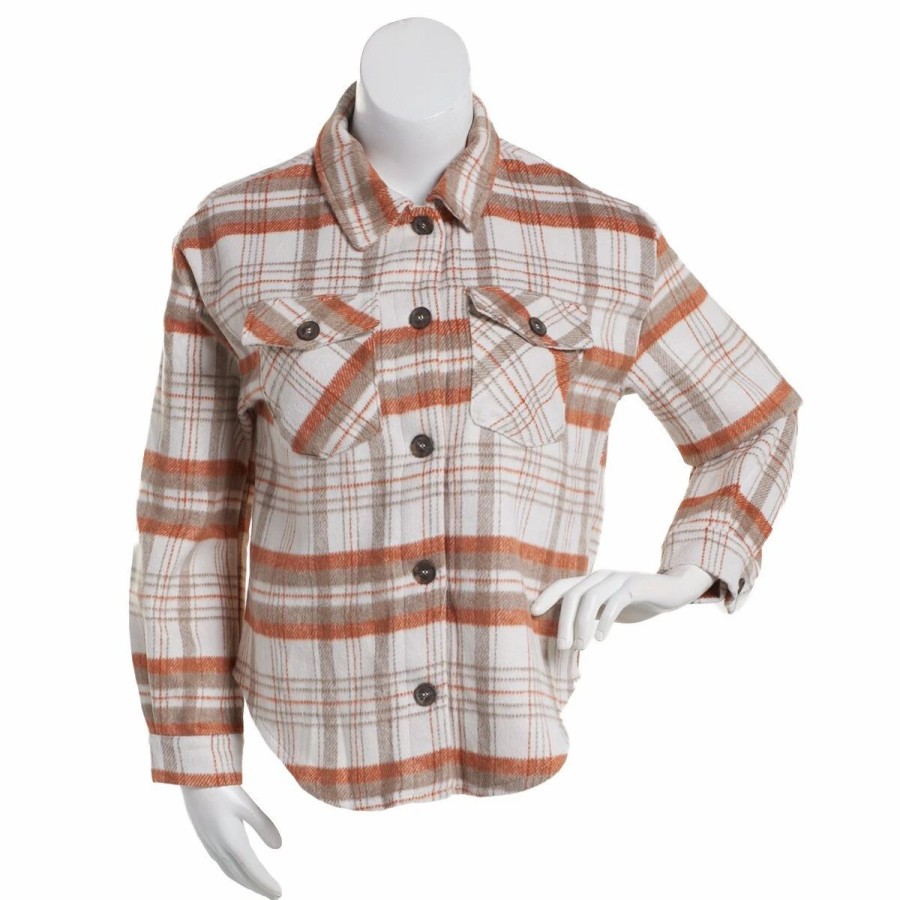 * Coats | Coats Juniors Love Tree Faux Wool Brushed Plaid Shacket Terracotta