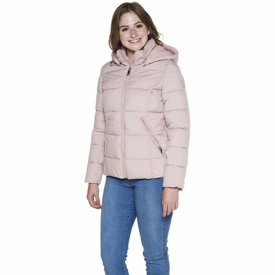 * Coats | Coats Womens Kenneth Cole Short Stretch Puffer Coat With Fleece Hood