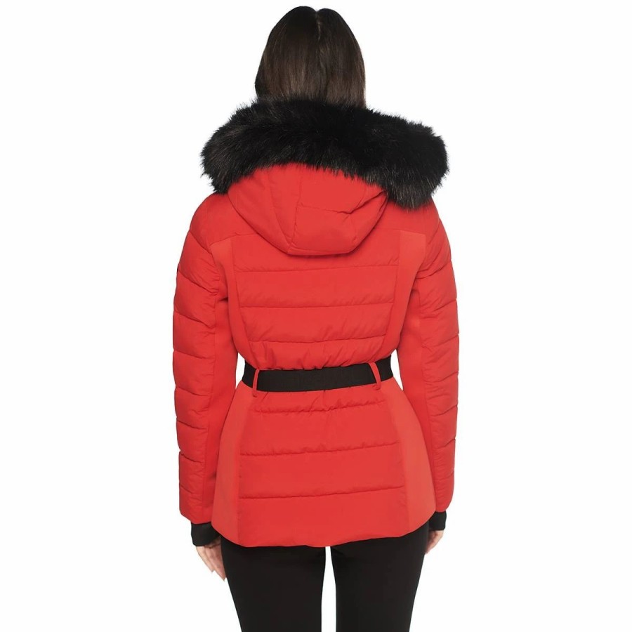 * Coats | Coats Womens Michael Kors Short Belted Puffer Jacket With Faux Fur Hood