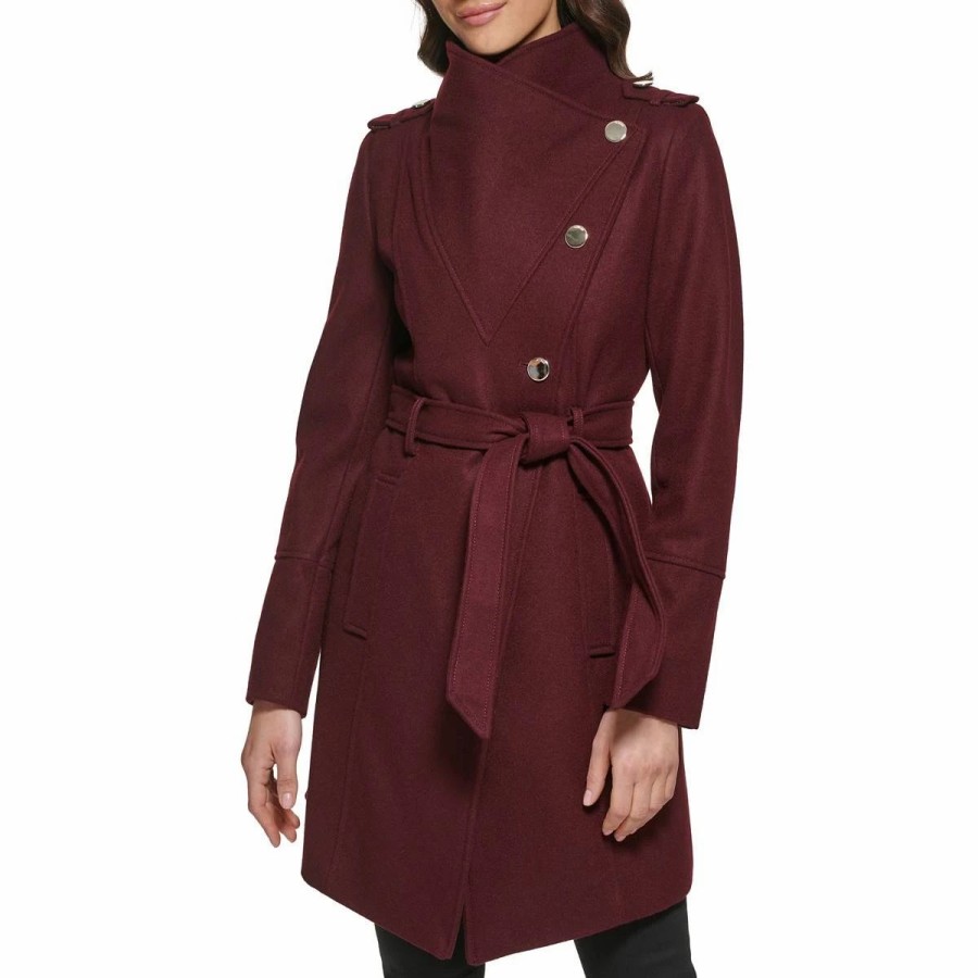 * Coats | Coats Womens Guess Asymmetrical Wool Coat With Belt