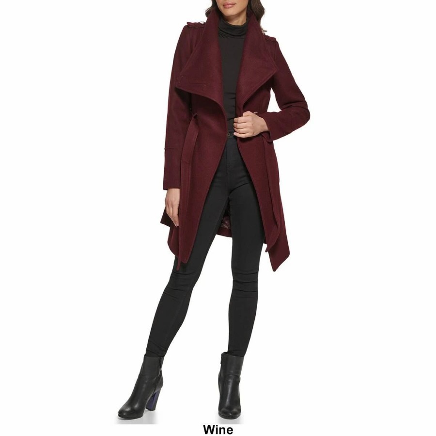 * Coats | Coats Womens Guess Asymmetrical Wool Coat With Belt