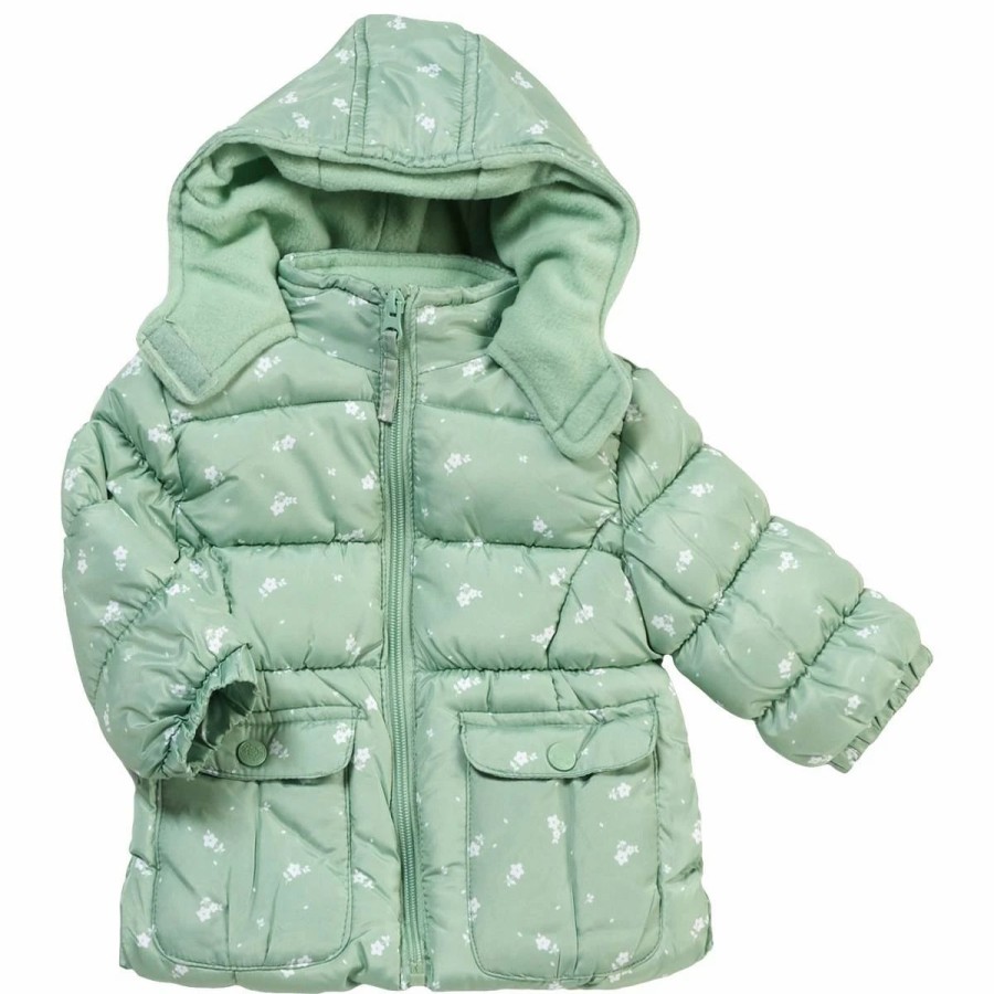 * Coats | Coats Baby Girl (12-24M) Pink Platinum Floral Print Puffer Jacket