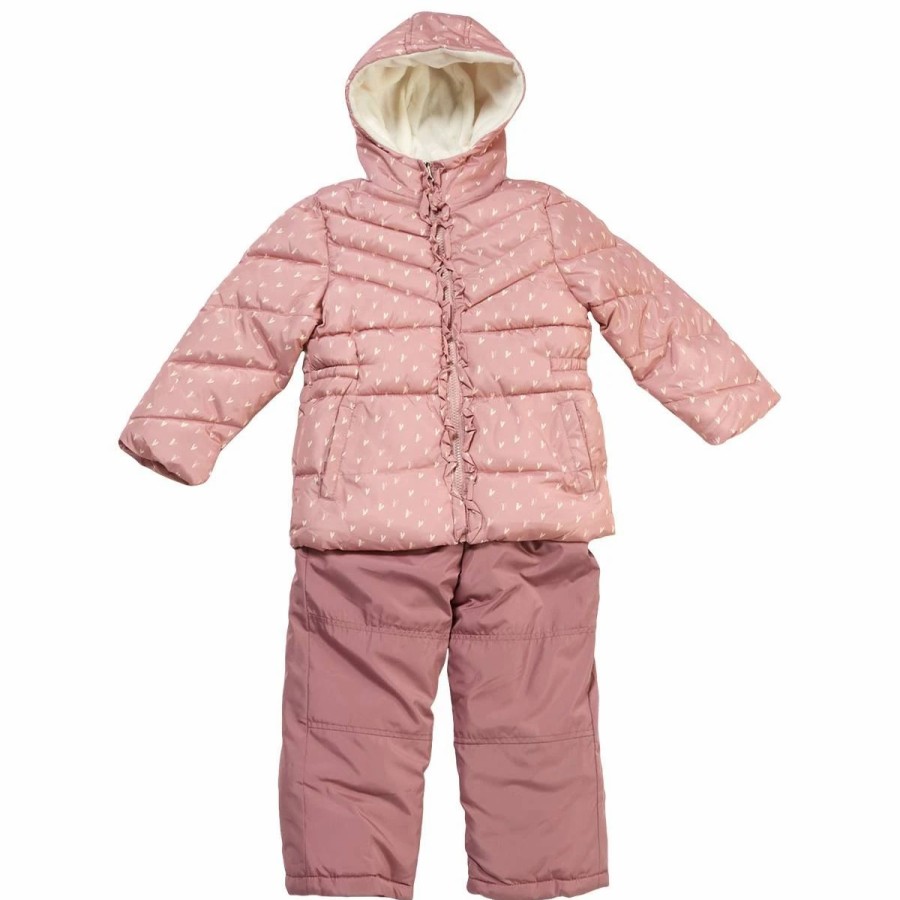 * Coats | Coats Girls (4-6X) Pink Platinum 2Pc. Heart Print Snowsuit