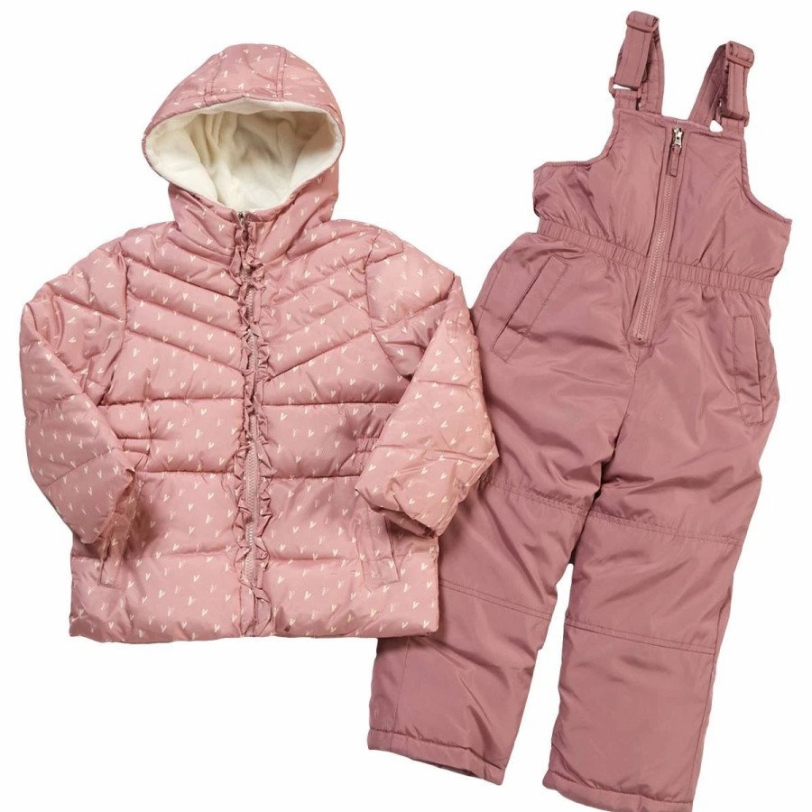 * Coats | Coats Girls (4-6X) Pink Platinum 2Pc. Heart Print Snowsuit