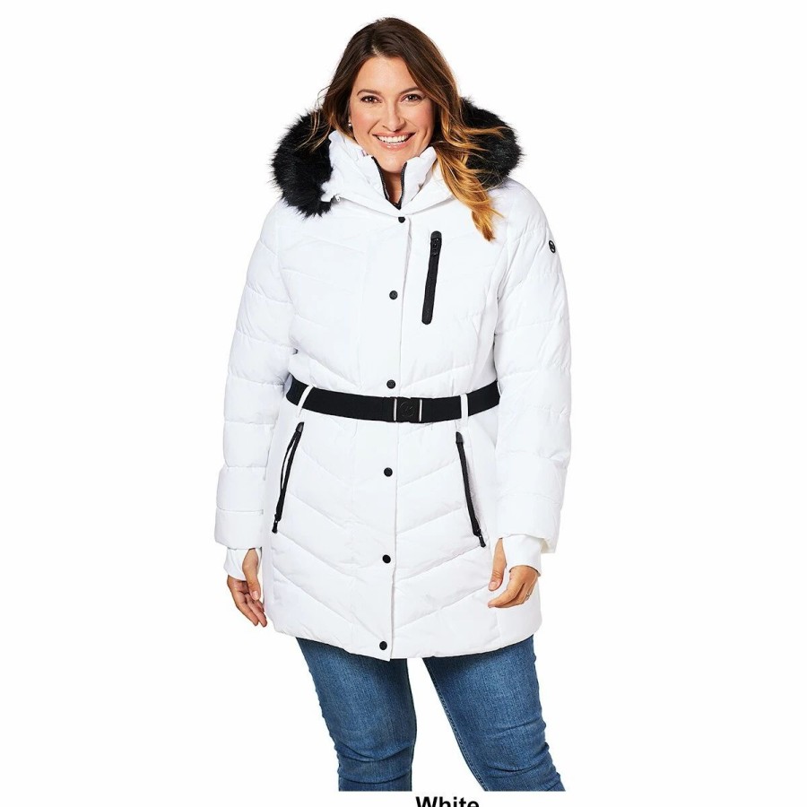 * Coats | Coats Womens Michael Kors Long Belted Puffer Jacket With Bib Hood