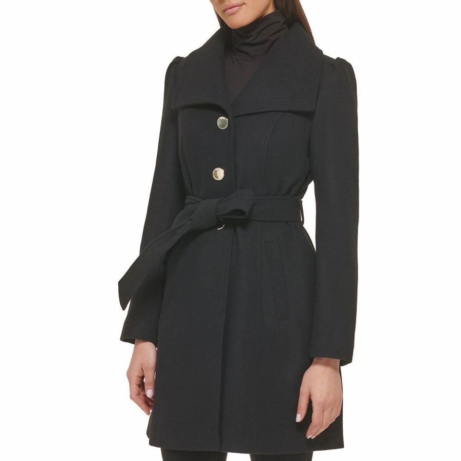 * Coats | Coats Womens Guess Belted Single Breasted Wool Coat Black