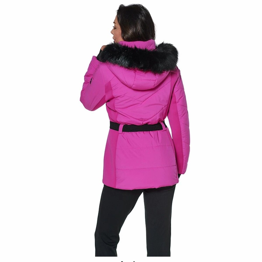 * Coats | Coats Womens Michael Kors Short Belted Puffer Coat With Fur Trim Hood