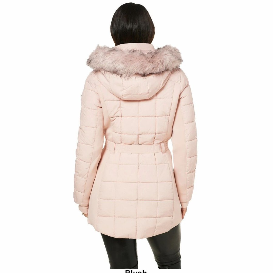 * Coats | Coats Womens Michael Kors Long Belted Puffer Jacket With Hood