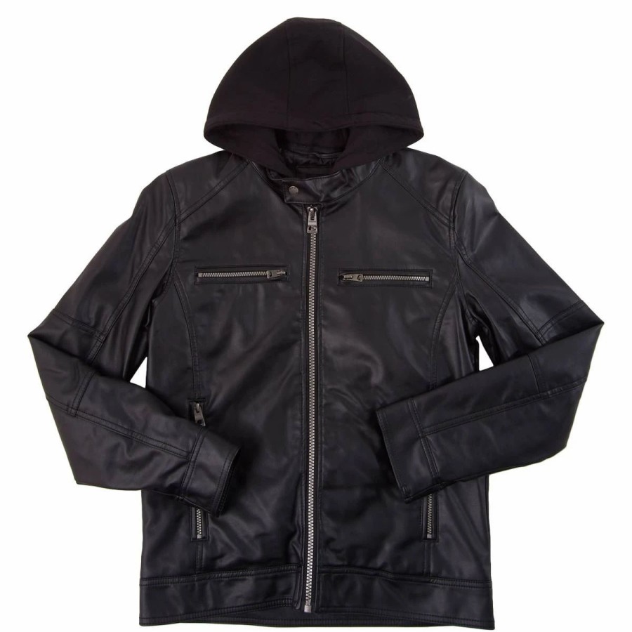 * Coats | Coats Mens Guess Faux Leather Jacket With Fleece Hood