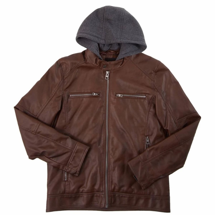 * Coats | Coats Mens Guess Faux Leather Jacket With Fleece Hood