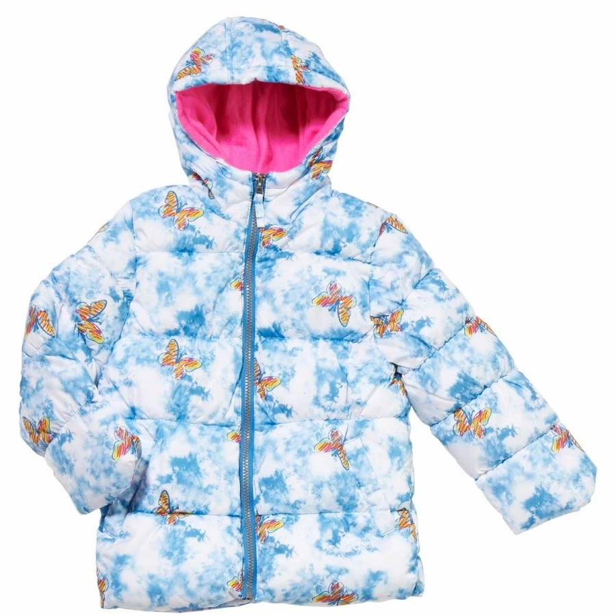 * Coats | Coats Girls (4-6X) Pink Platinum Butterfly Tie Dye Puffer Coat