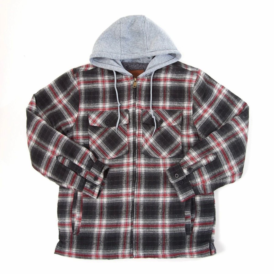 * Coats | Coats Mens Mountain Ridge Flannel Hooded Shirt Jacket Charcoal/Grey