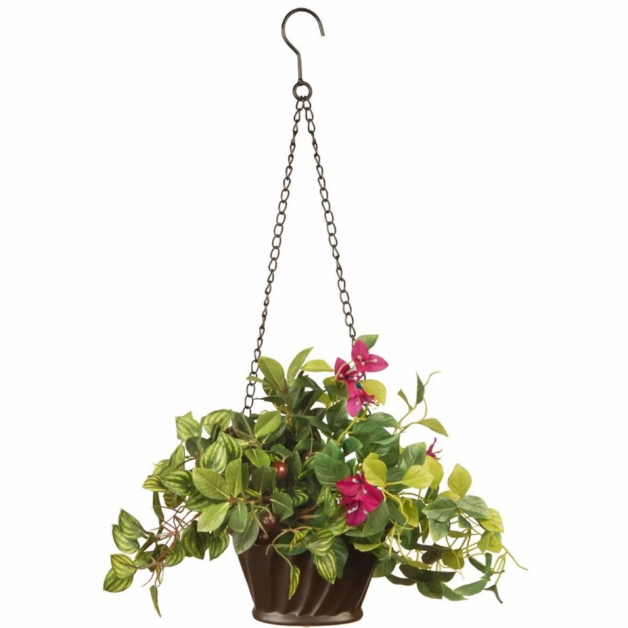 * Artificial Plants | Artificial Plants National Tree 10In. Greens With Pink Flowers Hanging Basket