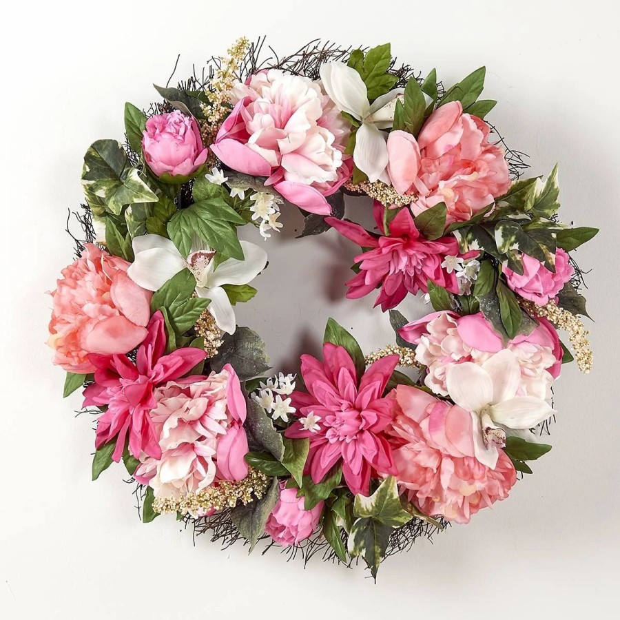 * Artificial Plants | Artificial Plants Peony And Dahlia And Orchid Spiral Vine Wreath