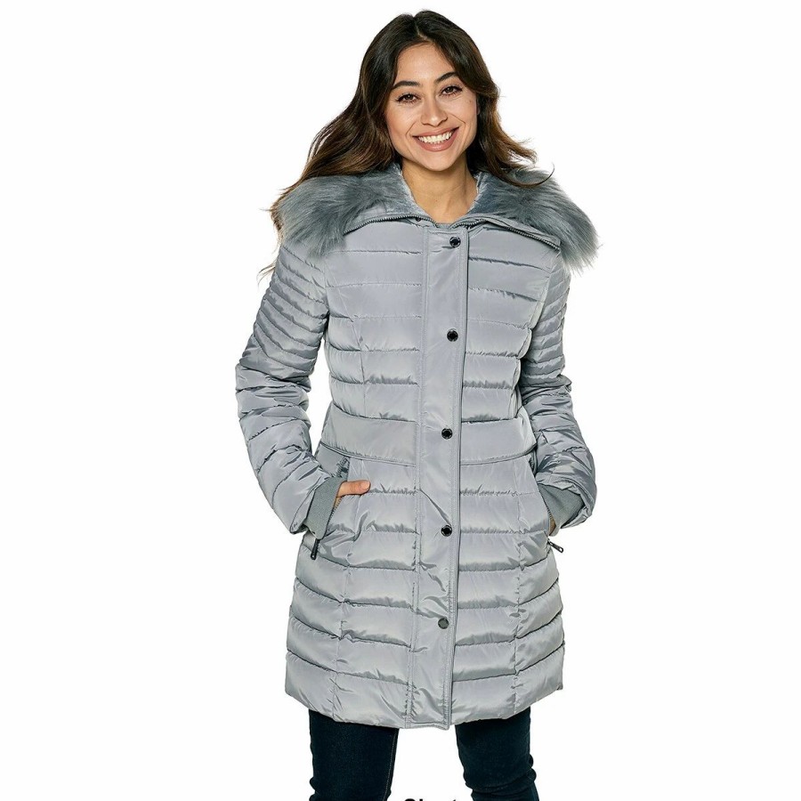 * Coats | Coats Womens Kenneth Cole 3/4 Walker With Faux Fur Trim