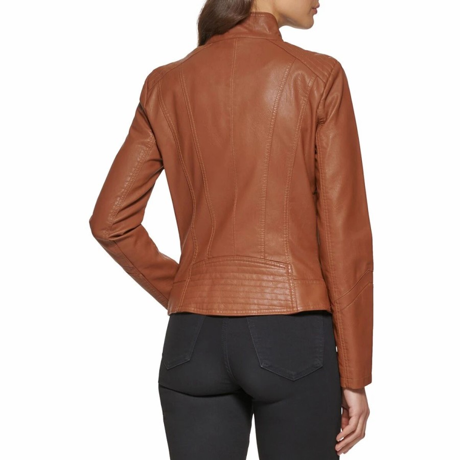 * Coats | Coats Womens Guess Faux Leather Stretch Jacket Cognac