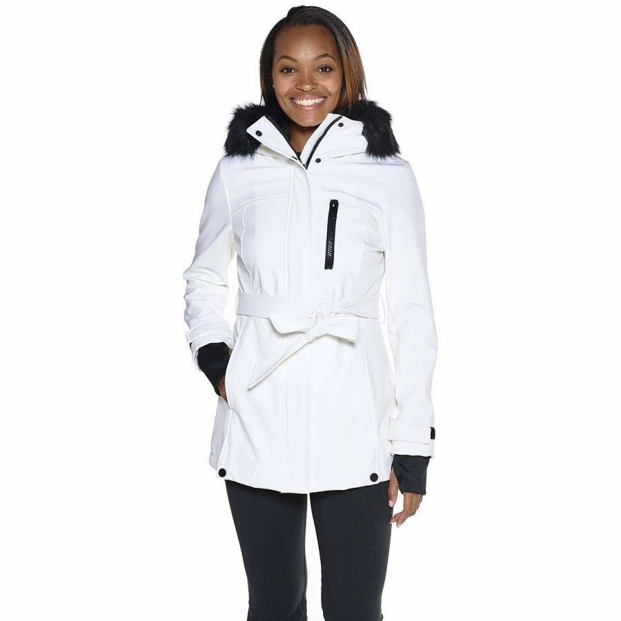 * Coats | Coats Womens Kenneth Cole Belted Softshell Jacket With Faux Fur Hood