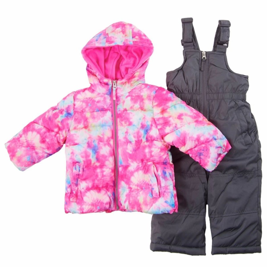 * Coats | Coats Baby Girl (12-24M) Pink Platinum 2Pc. Rainbow Tie Dye Snowsuit