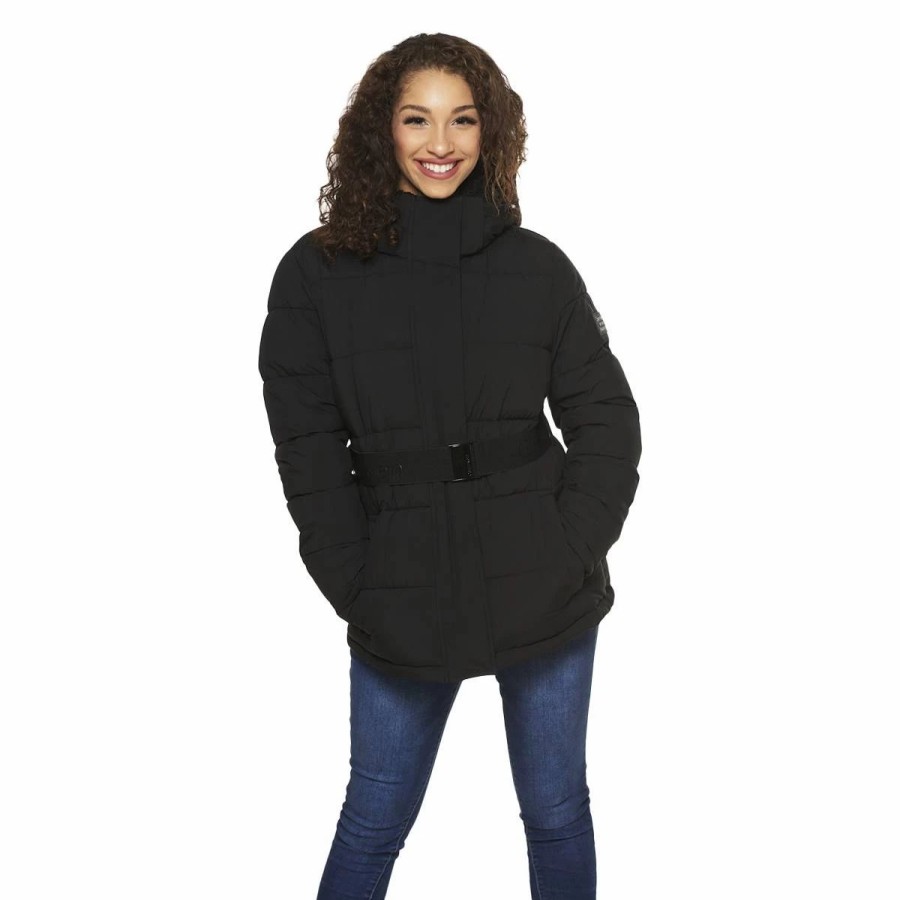 * Coats | Coats Womens Calvin Klein Mid Length Puffer Walker W/Logo Belt